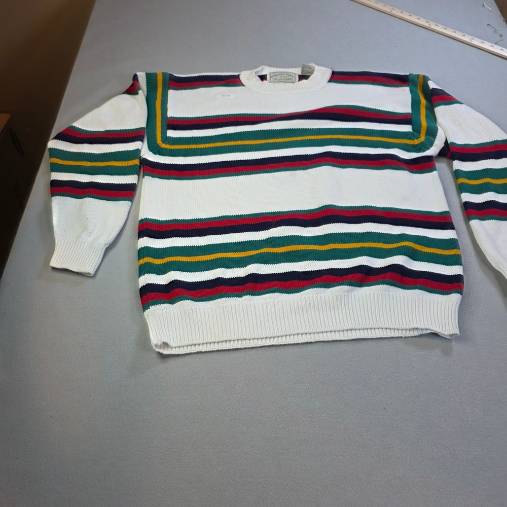 Vintage American Eagle Striped Cotton Sweater XL White Green Red Blue 90s Crew